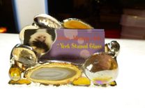 Amber Brown Stained Glass Business Card Holder With Agate Geode 1 small