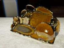 Amber Brown Stained Glass Business Card Holder With Agate Geode 4 small