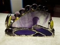 Purple And Yellow Stained Glass Business Card Holder With Agate Geode 2 small