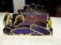 Purple And Yellow Stained Glass Business Card Holder With Agate Geode 3 small