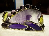 Purple And Yellow Stained Glass Business Card Holder With Agate Geode 4 small