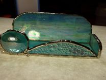 Iridescent Light Blue Stained Glass Business Card Holder 2 small