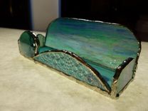Iridescent Light Blue Stained Glass Business Card Holder 3 small
