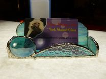 Iridescent Light Blue Stained Glass Business Card Holder 4 small
