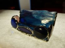 Unique Blue And Purple Stained Glass Business Card Holder With Agate Geode 2 small