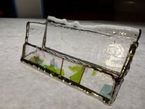 Clear Stained Glass Business Card Holder With Multicolored Glass Flecks 2 small