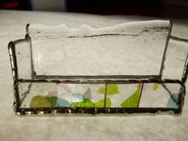 Clear Stained Glass Business Card Holder With Multicolored Glass Flecks 3 small