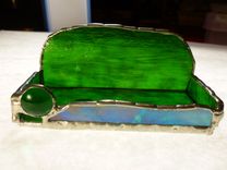 Radiant Green Stained Glass Business Card Holder 1 small