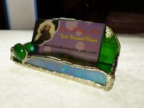 Radiant Green Stained Glass Business Card Holder 2 small