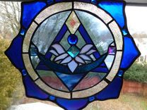 Bright Blue Stained Glass Lotus Flower Pyramid 1 small