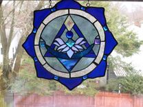 Bright Blue Stained Glass Lotus Flower Pyramid 2 small