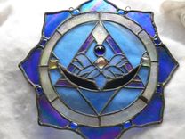 Bright Blue Stained Glass Lotus Flower Pyramid 3 small