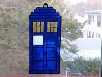 Fabulous Blue And Silver Tardis Stained Glass Ornament 2 small