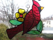 Deep Red Stained Glass Cardinal Light Catcher 1 small