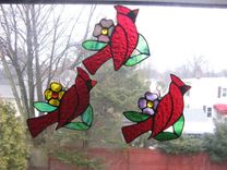 Deep Red Stained Glass Cardinal Light Catcher 2 small