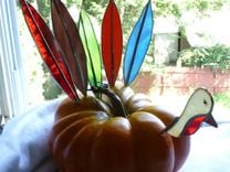 Stained Glass Turkey Head And Multicolored Feathers 1 small
