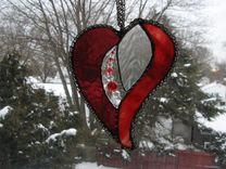Red-Themed Beaded Stained Glass Heart "Shimmer Me Conflicted'' 1 small