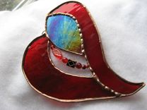 Red-Themed Beaded Stained Glass Heart "Shimmer Me Conflicted'' 2 small