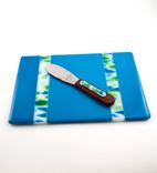 Blue Fused Glass Cheese Tray, Cheese Board, Matching Knife 1 small