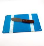 Blue Fused Glass Cheese Tray, Cheese Board, Matching Knife 2 small