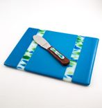 Blue Fused Glass Cheese Tray, Cheese Board, Matching Knife 3 small