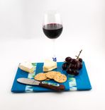 Blue Fused Glass Cheese Tray, Cheese Board, Matching Knife 4 small