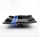 Black And Blue Fused Glass Dinnerware Set, Square Plates 4 small