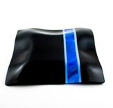 Black And Blue Fused Glass Dinnerware Set, Square Plates 5 small