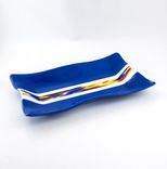 Cobalt Blue Fused Glass Serving Tray, Rectangular Platter 2 small