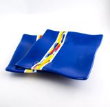 Cobalt Blue Fused Glass Dinnerware Set, Square Plates 1 small