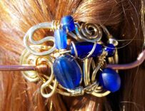 Cobalt Blue Glass Accented Brass Hairpin 1 small