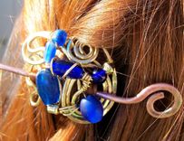Cobalt Blue Glass Accented Brass Hairpin 3 small