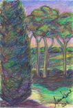 "Garden At Sunset" Original Drawing 3 small