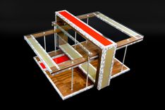 Custom Industrial Contemporary Eclectic Modern Wood Metal Glass Coffee Table 5 small