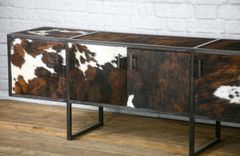 Leather Media Console, Urban Rustic Side Board, Modern Cowhide Credenza, Rawhide Buffet 3 small