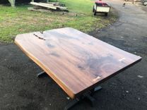 George Nakashima Style Dining Table With Welded Steel Trestle Base 5 small