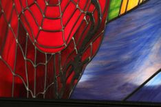 Spiderman Leaded Stained Glass Art. Back Lit With Frame. 1 small