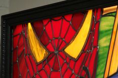 Spiderman Leaded Stained Glass Art. Back Lit With Frame. 2 small