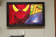 Spiderman Leaded Stained Glass Art. Back Lit With Frame. 4 small