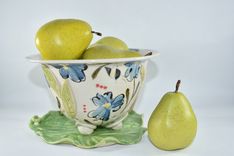 Handmade Ceramic Berry Bowl Colander On Leaf Dish, Fruit Bowl 1 small