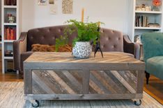 Rustic Reclaimed & Sustainably Harvested Wood Coffee Table With Chevron Pattern 1 small
