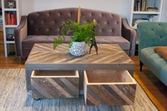 Rustic Reclaimed & Sustainably Harvested Wood Coffee Table With Chevron Pattern 2 small