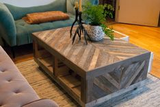Rustic Reclaimed & Sustainably Harvested Wood Coffee Table With Chevron Pattern 5 small