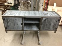 Industrial Console Table With Blue Washed Pine 6 small