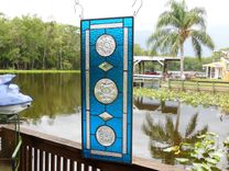 Vintage Stained Glass Transom Window, Depression Glass Stained Glass Panel 3 small