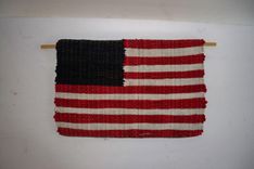 Country Folk Art Flag Red White And Blue Woven Wool 10 X 15 Wall Hanging Recycled Wool 1 small