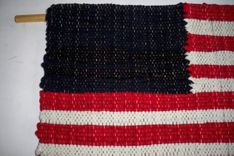 Country Folk Art Flag Red White And Blue Woven Wool 10 X 15 Wall Hanging Recycled Wool 2 small