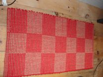 Red Beige Hand-Woven Wool Check Rug 25 In By 50 In 2 small