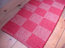 Red Beige Hand-Woven Wool Check Rug 25 In By 50 In 1 small