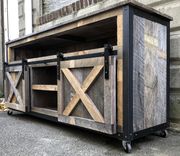 Rustic Industrial Barn Board Media Stand / Tv Stand W/ Sliding Barn Doors 2 small